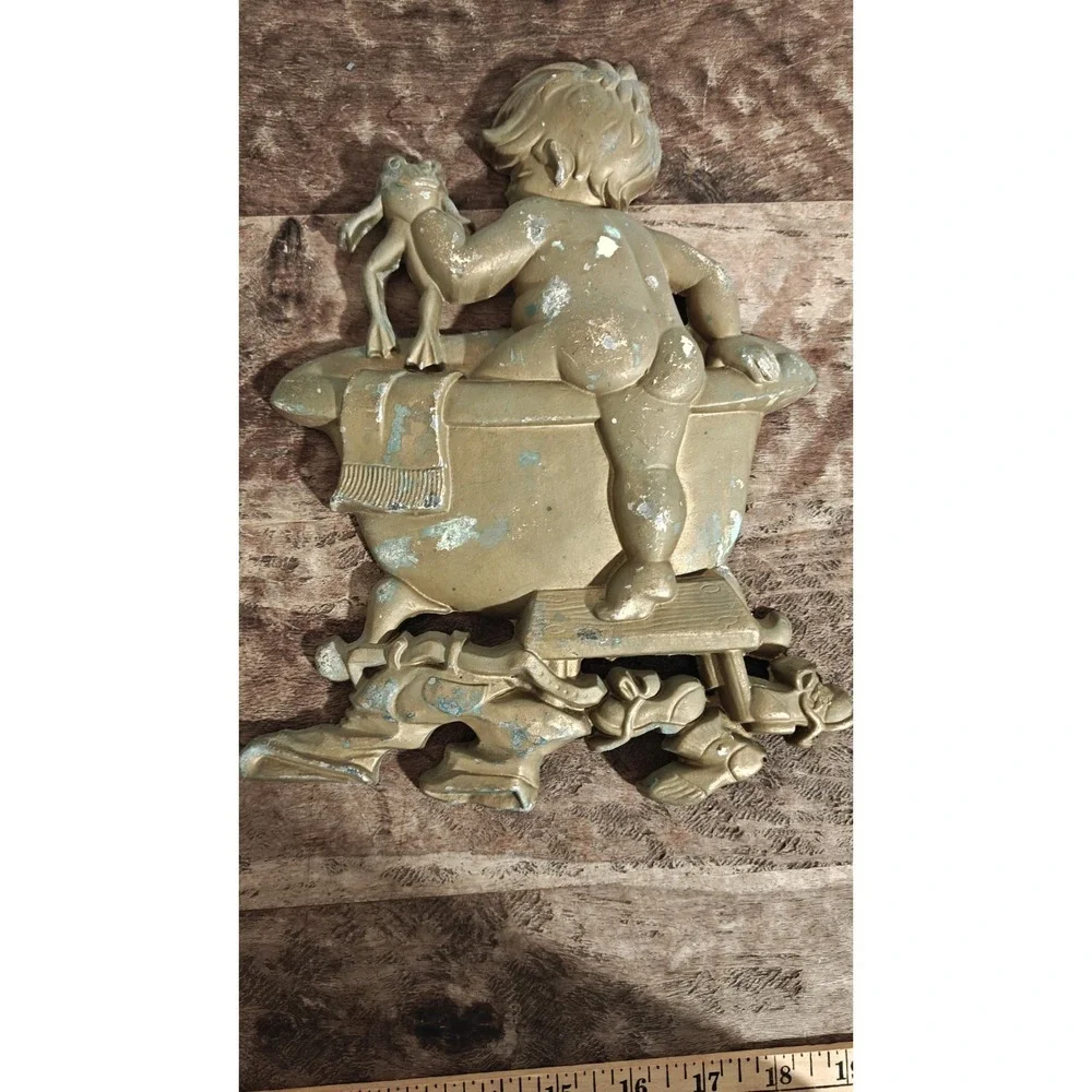 Sexton 1970 Metal Boy Bathroom Wall Hanging Patina 10 1/2
